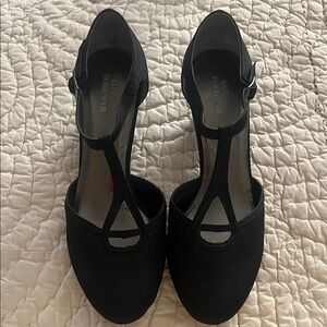 Ros Hommerson Black T-Strap Heels with Ankle Buckle